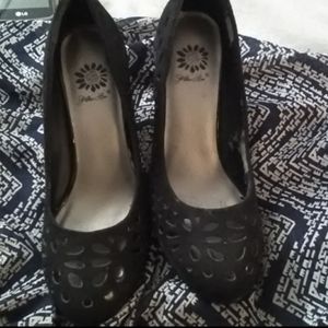 Yellow box velvet cut out heels